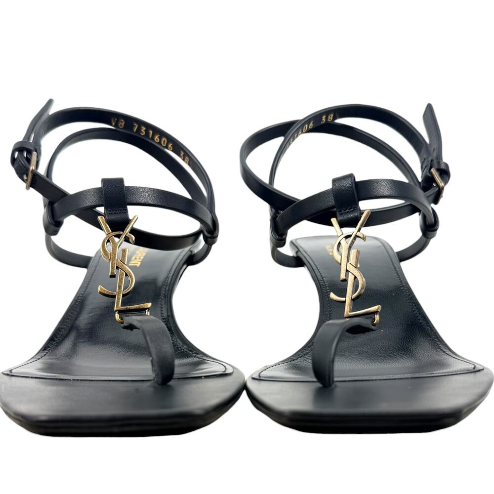 Saint Laurent Cassandra Square Toe 60 Sandals Leather Black Size 38.5 - Picture 4 of 10